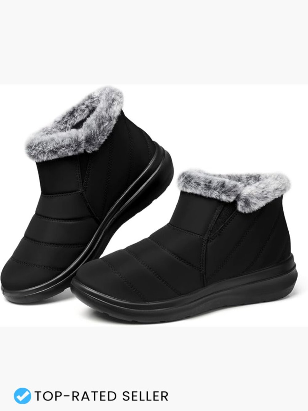 Winter Waterproof Boots With Faux Fur Lining Slip On Insulated Ankle Boots